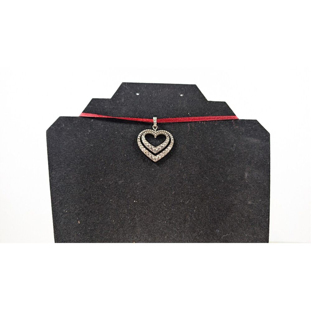 Heart Rhinestone Choker Necklace Double Heart Red Cord Pendant